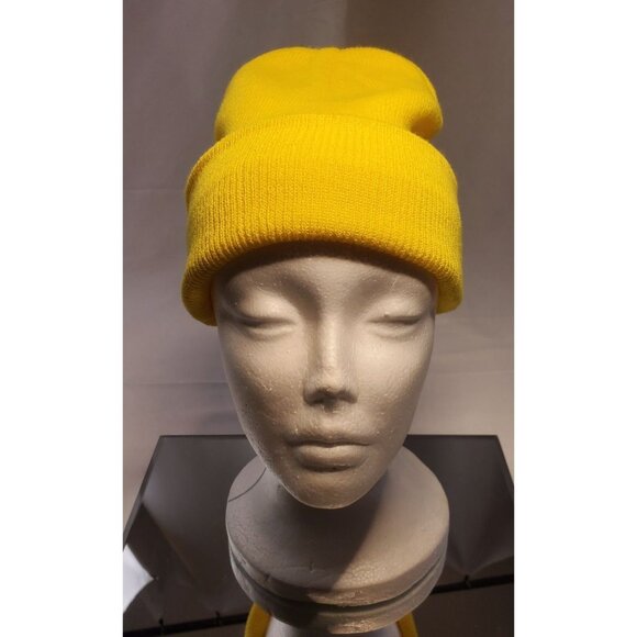 Beanie Knitted Hat Cap Ski Skully Cuff  Winter Head Warmer Plain Yellow - Picture 1 of 6